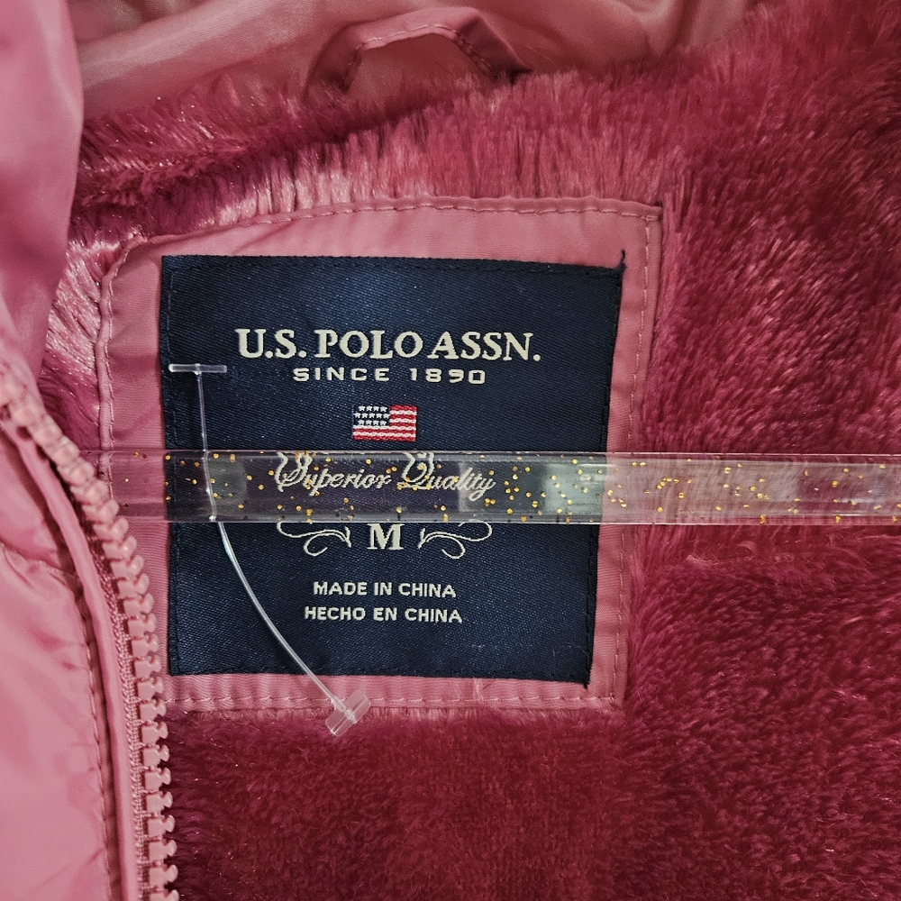 NWOT U.S. Polo ASSN Faux Fur Hooded Puffer Jacket/Coat- Oxford Rose - Picture 11 of 13